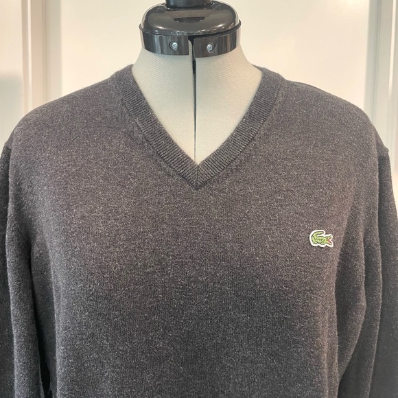 Lacoste Classic Cotton V-Neck Sweater, charcoal grey, szL, EUC - Picture 3 of 10